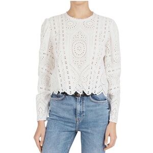 The Kooples Ecru Cotton Long Sleeve Eyelet Lace Blouse Women’s Size 1